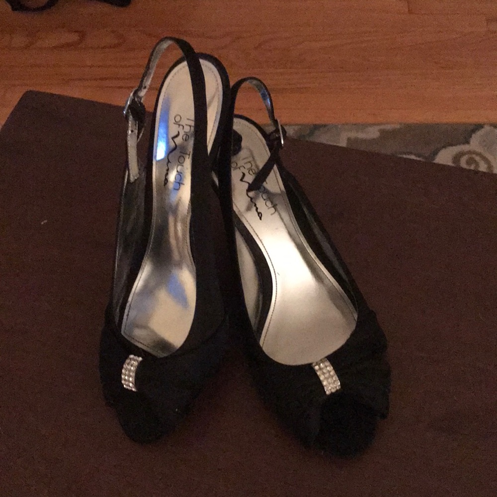 The Touch of Nina Black Satin Slingbacks